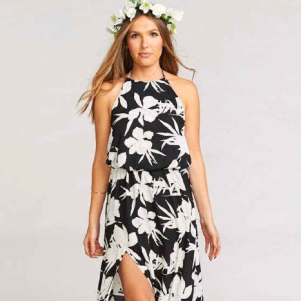 SHOW ME YOUR MUMU Black Floral Heather Halter Maxi